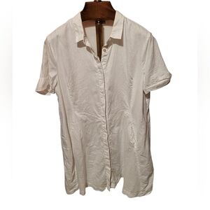 J Jill Love Linen White Collared Short Sleeve Button Down Shirt Dress Size XL P